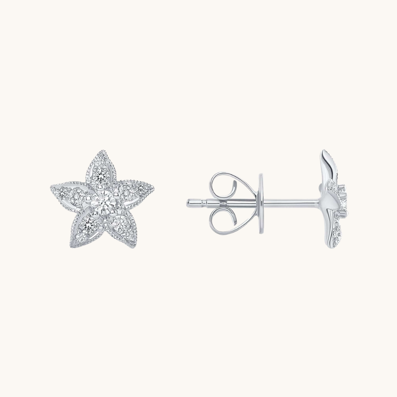 Star Flower Diamond Stud Earrings