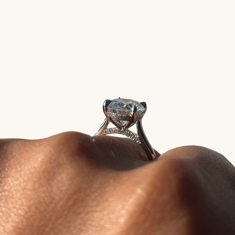 4.14 Oval Lab Diamond Engagement Ring with Hidden Halo - Happy Jewelers Fine Jewelry Lifetime Warranty