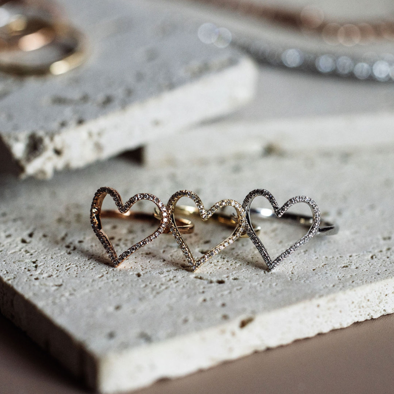 Open Heart Diamond Ring