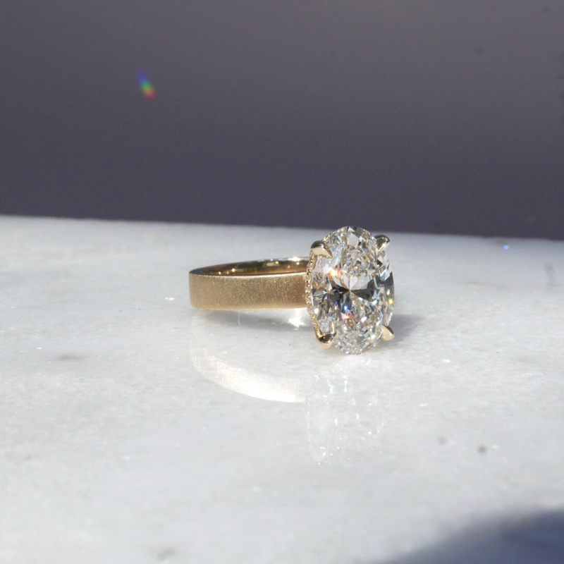 2.16 Oval Lab Diamond Engagement Ring with Satin Solitaire Setting - Happy Jewelers Fine Jewelry Lifetime Warranty