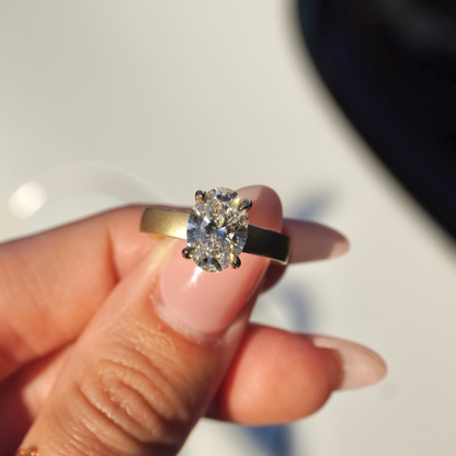 2.16 Oval Lab Diamond Engagement Ring with Satin Solitaire Setting - Happy Jewelers Fine Jewelry Lifetime Warranty