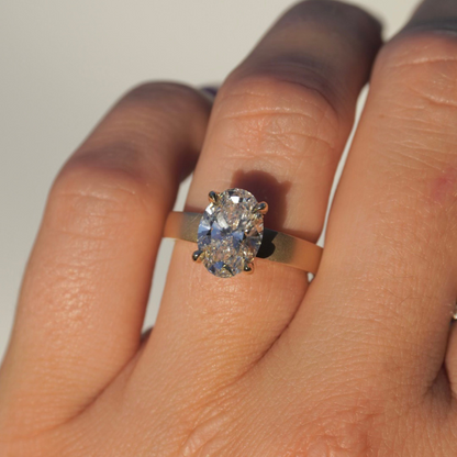 2.16 Oval Lab Diamond Engagement Ring with Satin Solitaire Setting - Happy Jewelers Fine Jewelry Lifetime Warranty