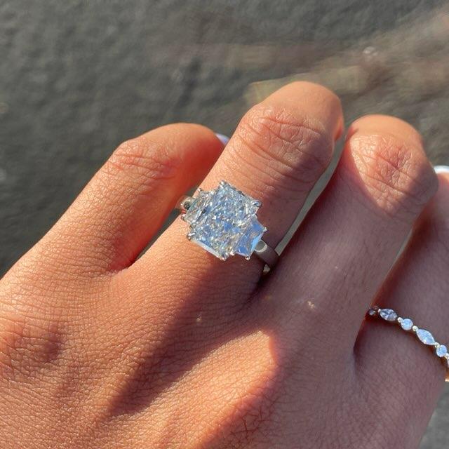 3.7 Carat Radiant Cut Diamond Three-Stone Engagement Ring | Lauren B Jewelry