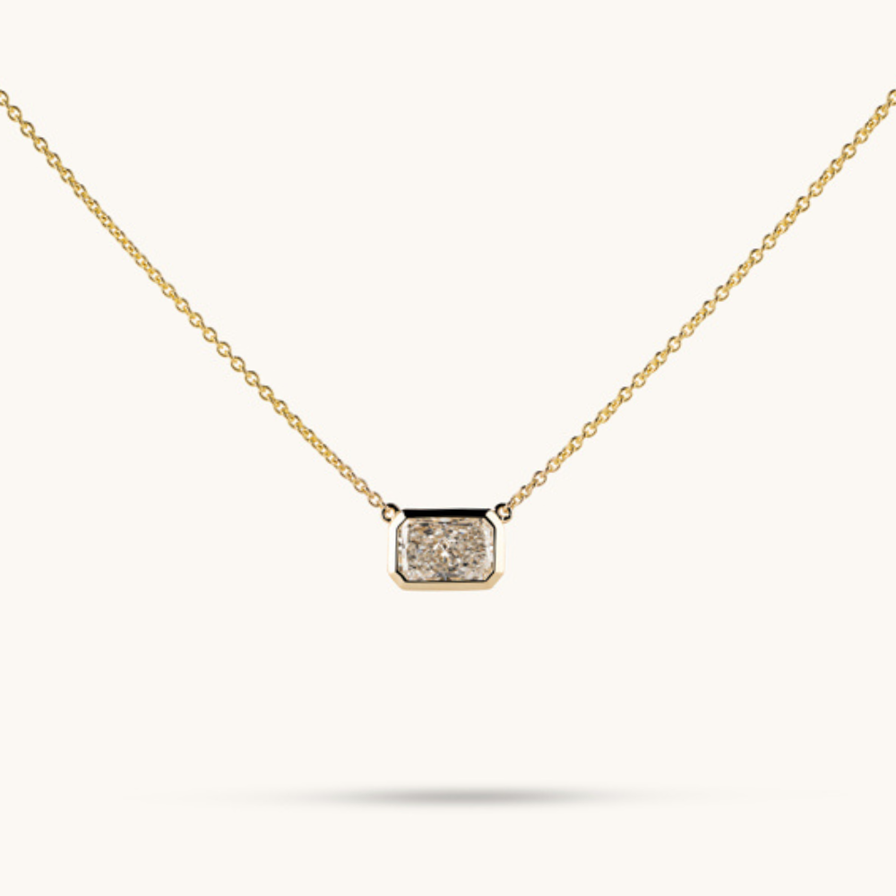 East-West Lab Diamond Solitaire Bezel Pendant