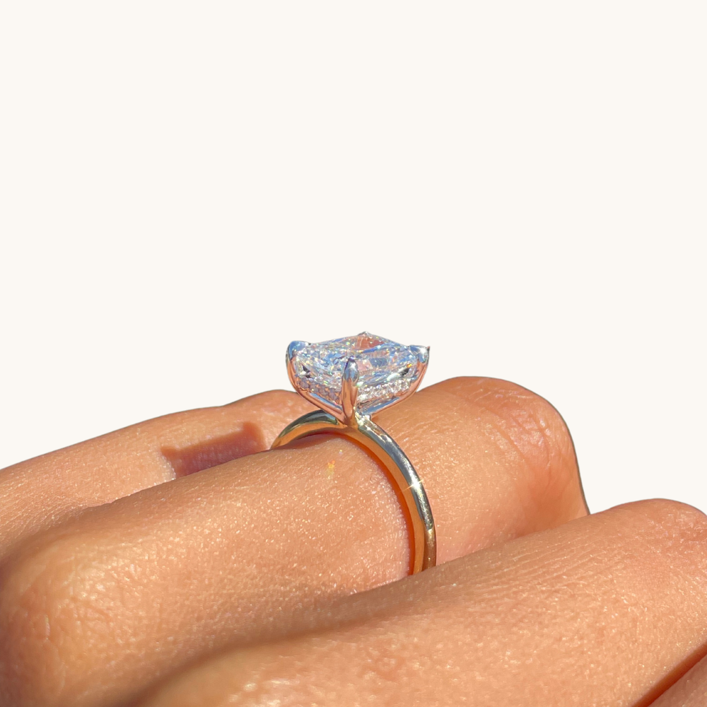 2.60 Radiant Lab Diamond Engagement Ring with Hidden Halo