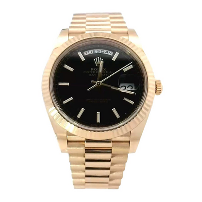Rolex Day Date Yellow Gold Black Stick Dial Watch | Ref# 228238 - Happy Jewelers Fine Jewelry Lifetime Warranty