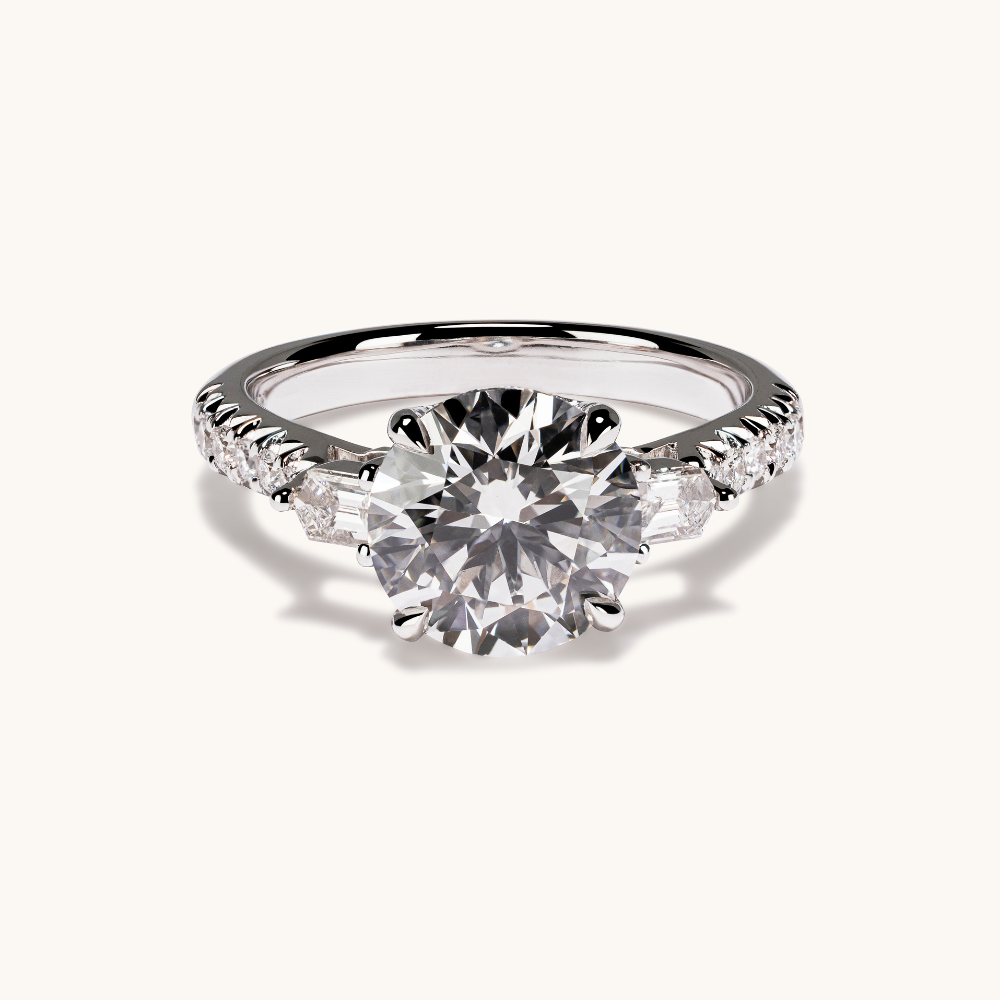 2.59 Round Lab Diamond 3-Stone Engagement Ring with Hidden Halo - Happy Jewelers Fine Jewelry Lifetime Warranty