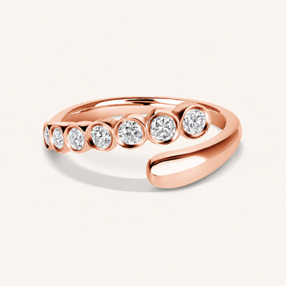 Rose Gold Round Diamond Bezel Cocktail Wrap Ring