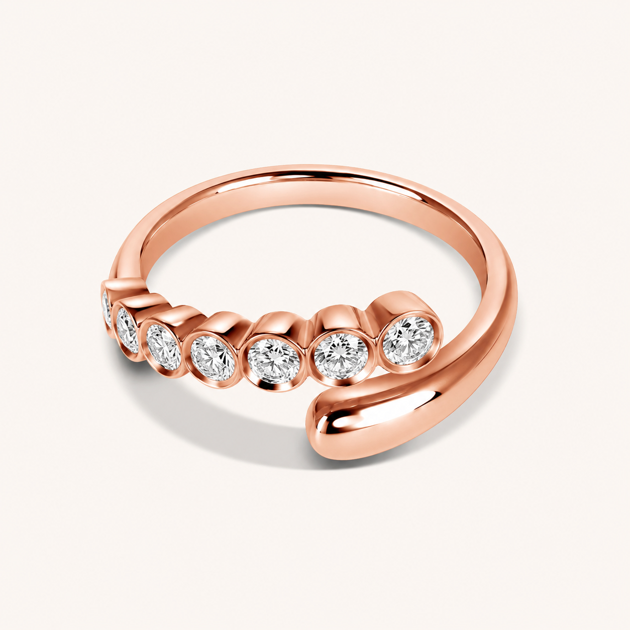 Rose Gold Round Diamond Bezel Cocktail Wrap Ring
