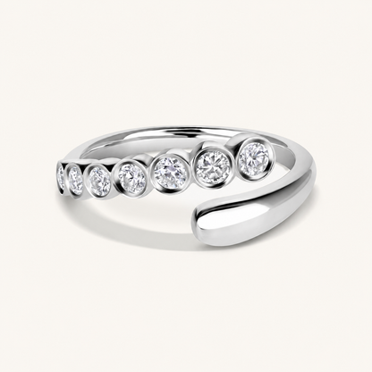 White Gold Round Diamond Bezel Cocktail Wrap Ring