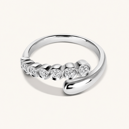White Gold Round Diamond Bezel Cocktail Wrap Ring