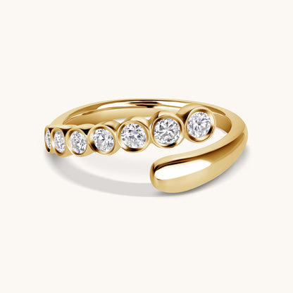 Yellow Gold Round Diamond Bezel Cocktail Wrap Ring