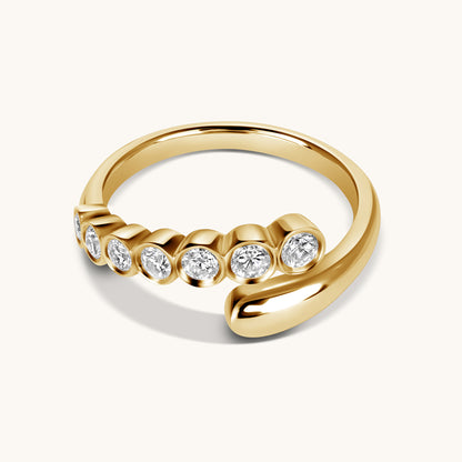 Yellow Gold Round Diamond Bezel Cocktail Wrap Ring