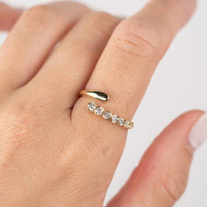Yellow Gold Round Diamond Bezel Cocktail Wrap Ring On Figure