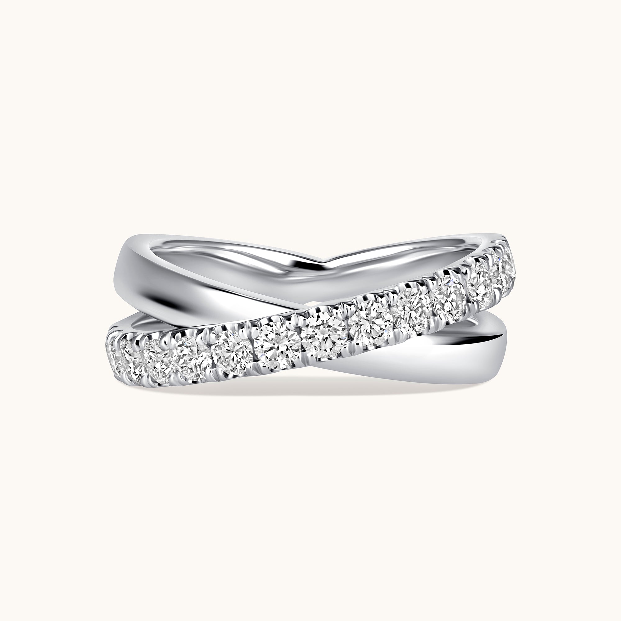 Round Diamond Crossover Halfway Ring - Happy Jewelers Fine Jewelry Lifetime Warranty