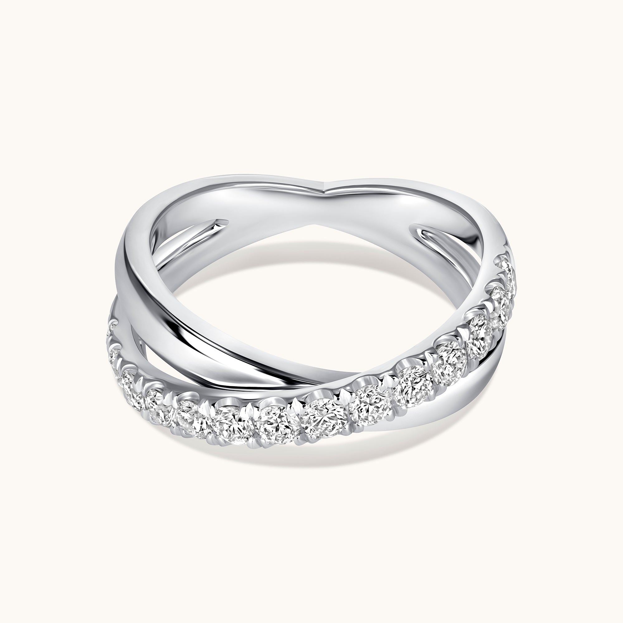 Round Diamond Crossover Halfway Ring - Happy Jewelers Fine Jewelry Lifetime Warranty
