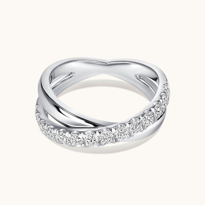 Round Diamond Crossover Halfway Ring - Happy Jewelers Fine Jewelry Lifetime Warranty
