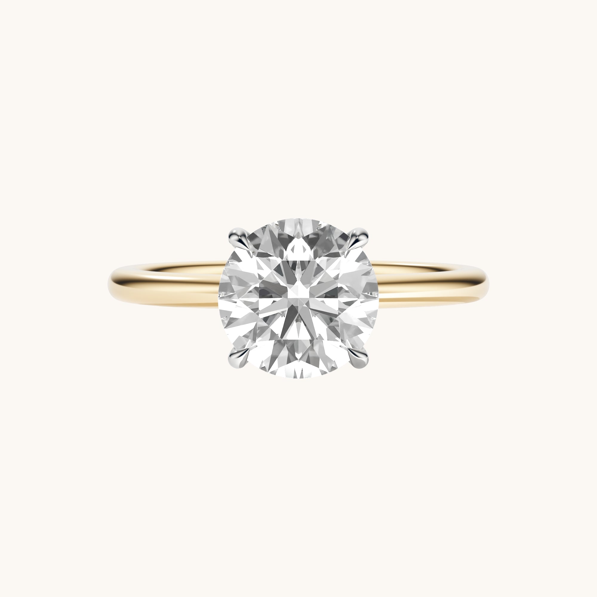 Round Lab Diamond Solitaire Engagement Ring with Hidden Halo