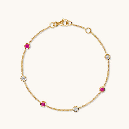 Ruby Alternating Diamond Bezel Bracelet
