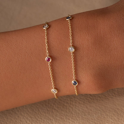 Ruby Alternating Diamond Bezel Bracelet & Blue Sapphire Alternating Diamond Bezel Bracelet On Figure