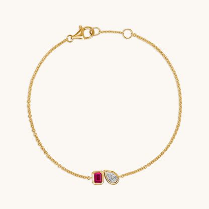 Yellow Gold Ruby & Diamond Toi et Moi Dainty Bracelet Toi et Moi Dainty Bracelet