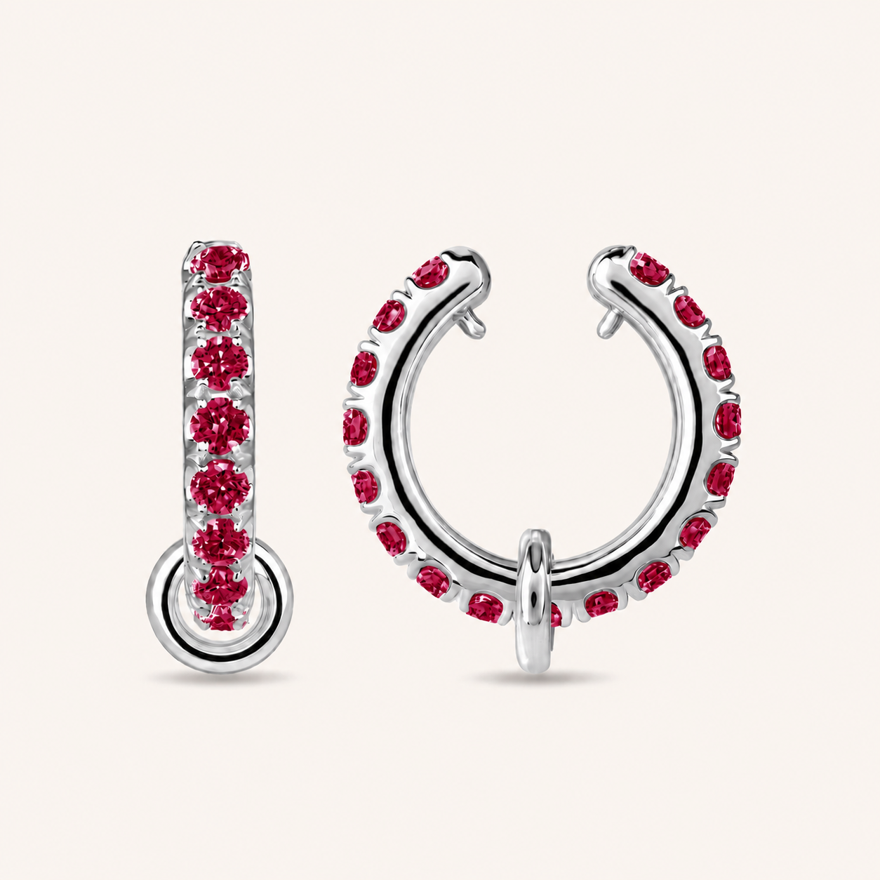 White Gold Ruby Ringlet Ear Cuff