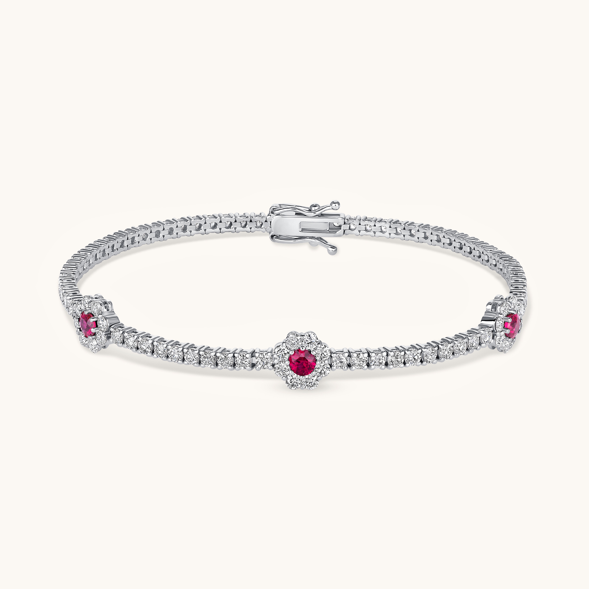 Ruby Three Flower Tennis Bracelet