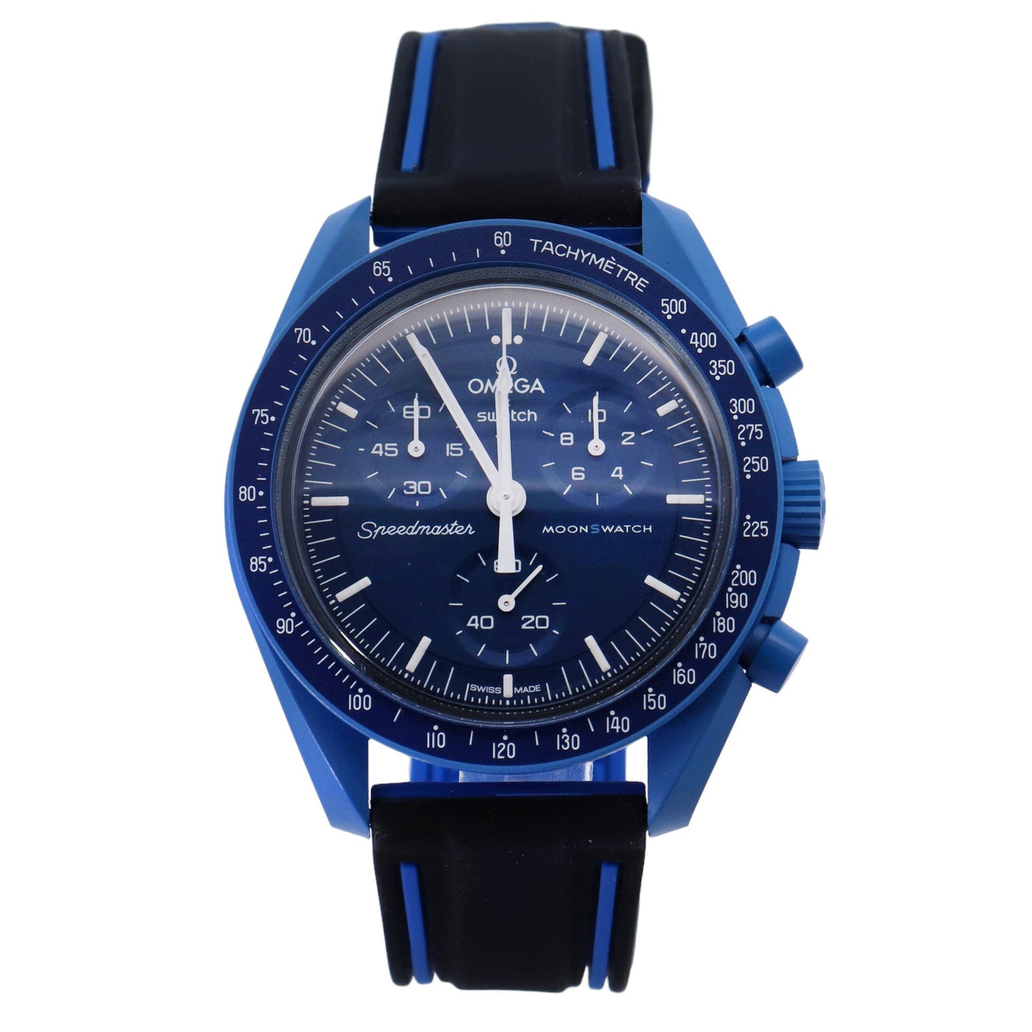 Omega x Swatch Moonswatch Dark Blue Bioceramic 42mm Dark Blue Chronograph Dial Watch Reference# SO33N100 - Happy Jewelers Fine Jewelry Lifetime Warranty