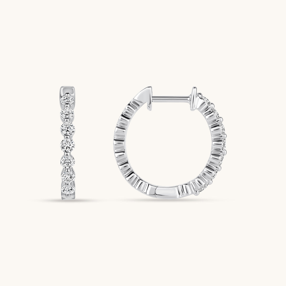 Shared Prong Mini Diamond Hoop Earrings