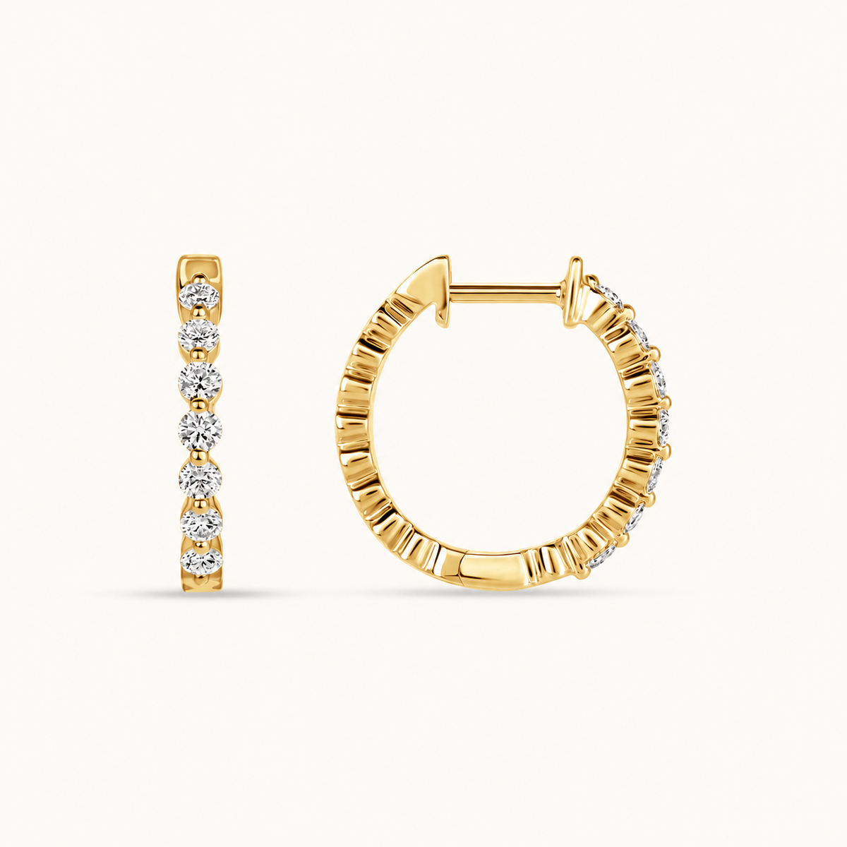 Shared Prong Mini Diamond Hoop Earrings
