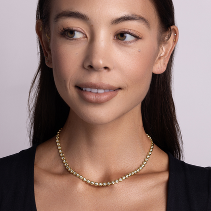 Round Lab Diamond Bubble Bezel Tennis Necklace - Happy Jewelers Fine Jewelry Lifetime Warranty