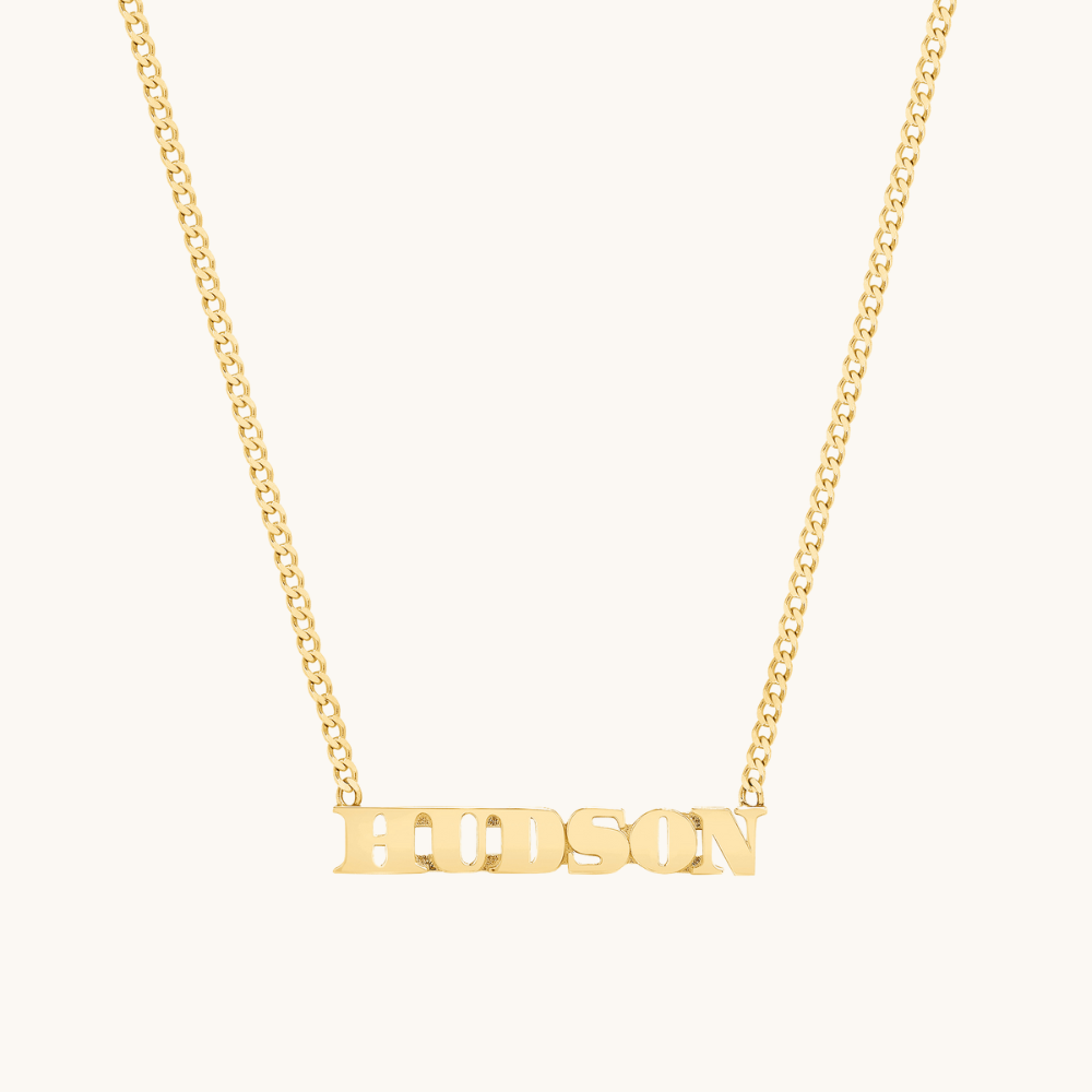 Small Block Name Necklace w/ Curb Chain