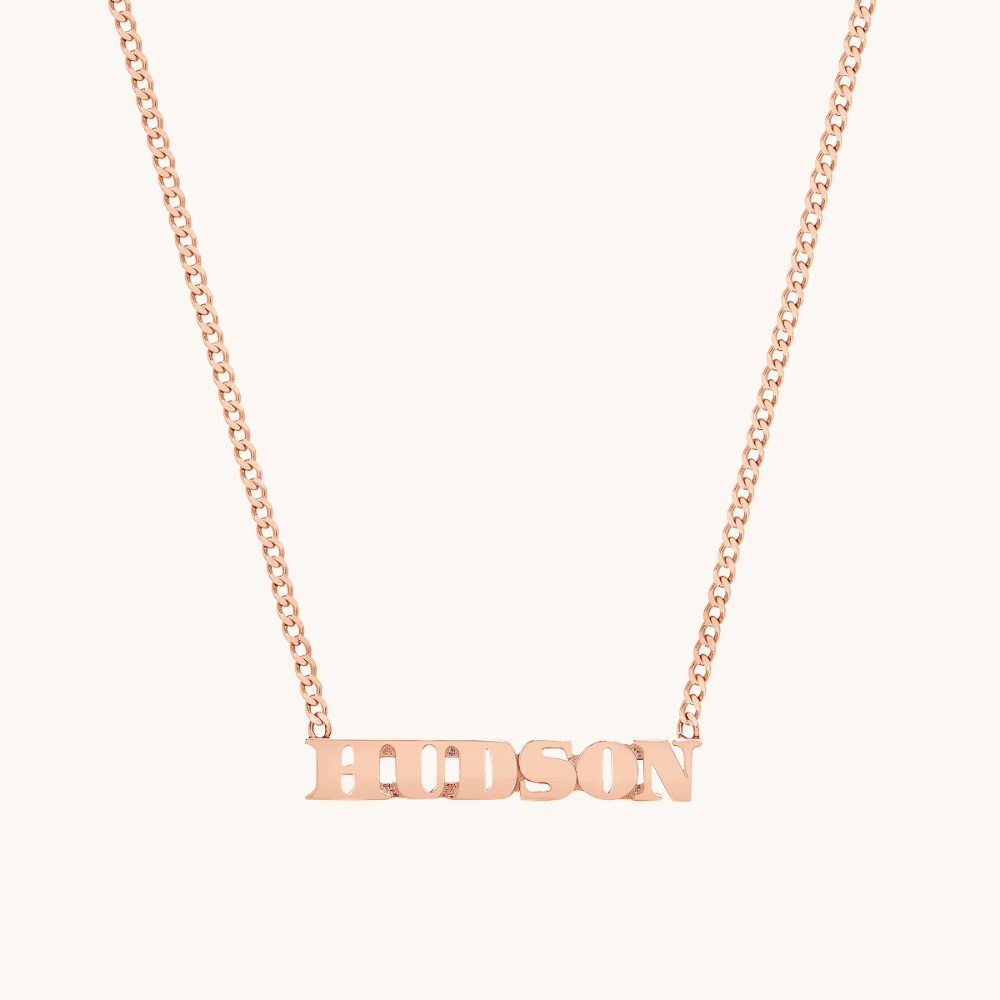 Small Block Name Necklace w/ Curb Chain