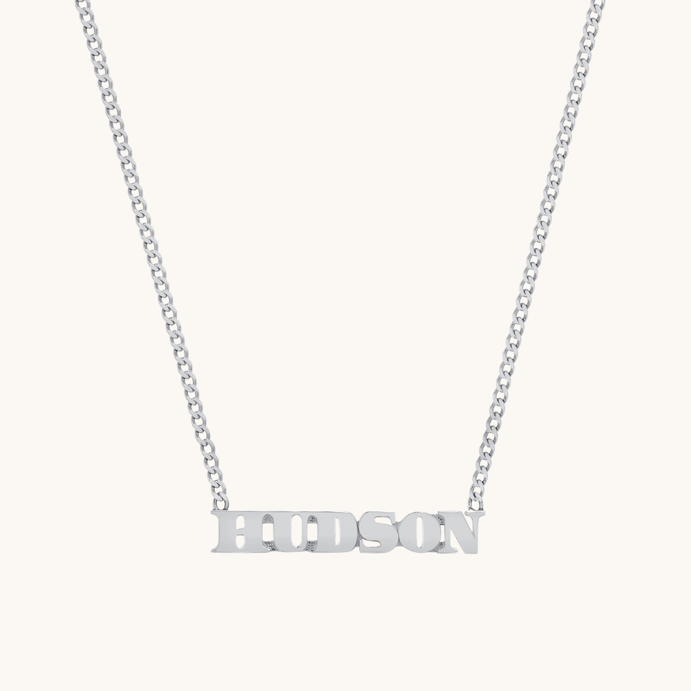 Small Block Name Necklace w/ Curb Chain