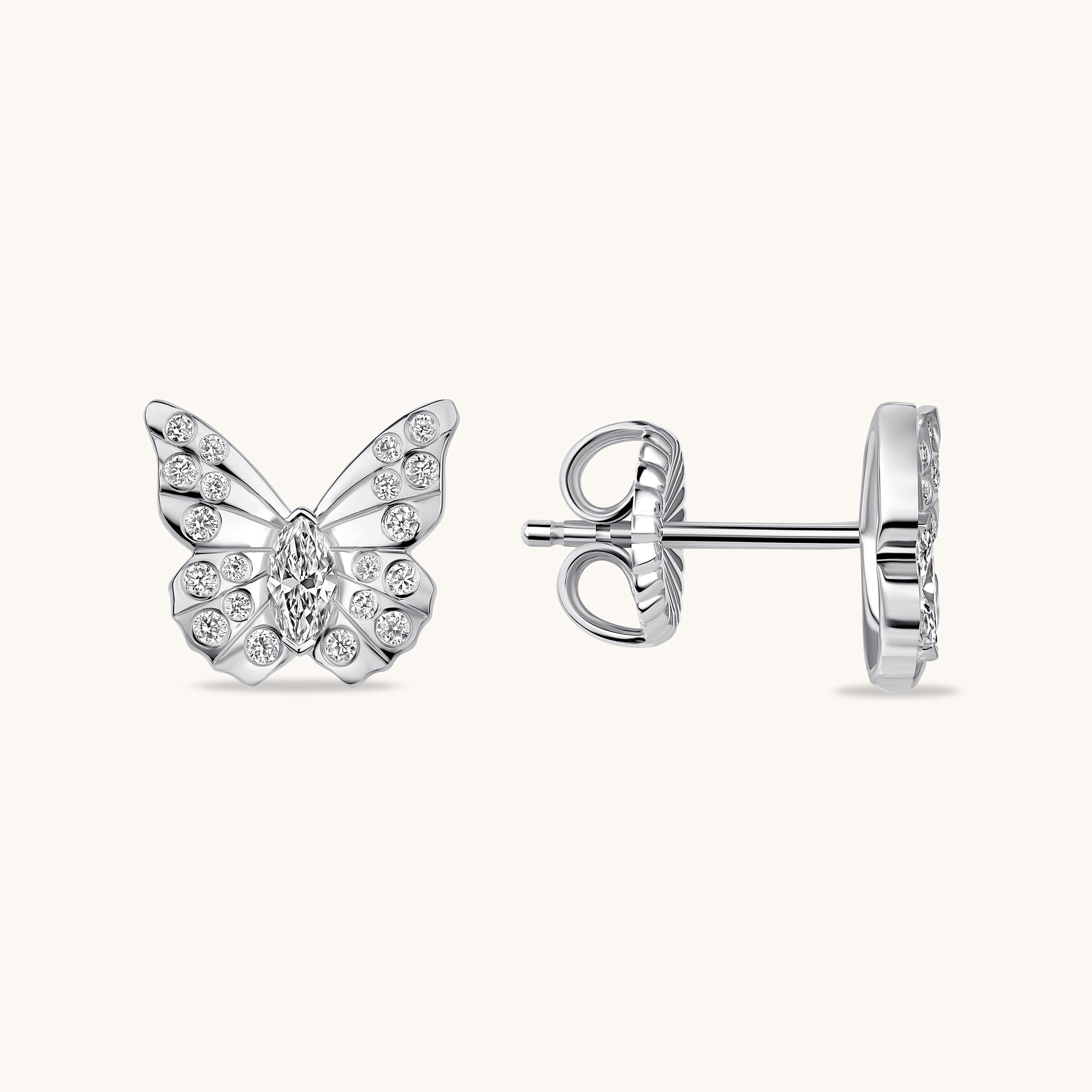 White Gold Small Marquise Diamond Butterfly Stud Earrings