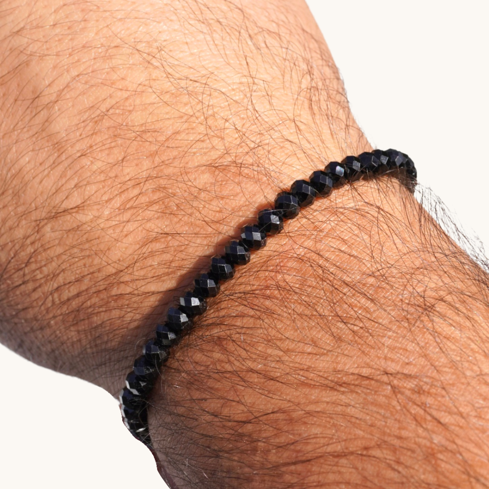 Men's Diamond Cut Black Spinel Bracelet