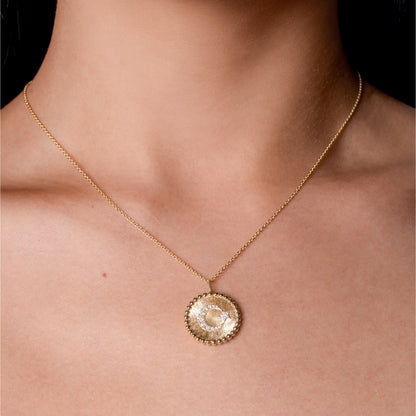 Moon and Star Diamond Coin Pendant