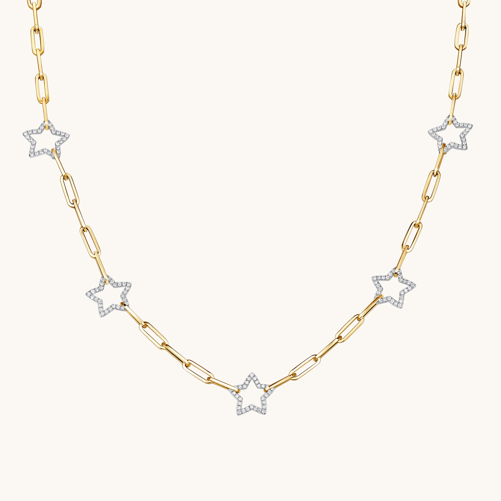 Two Tone Gold Star Paperclip Chain Necklace