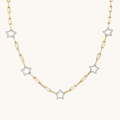 Two Tone Gold Star Paperclip Chain Necklace