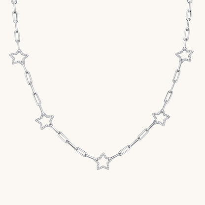White Gold Star Paperclip Chain Necklace