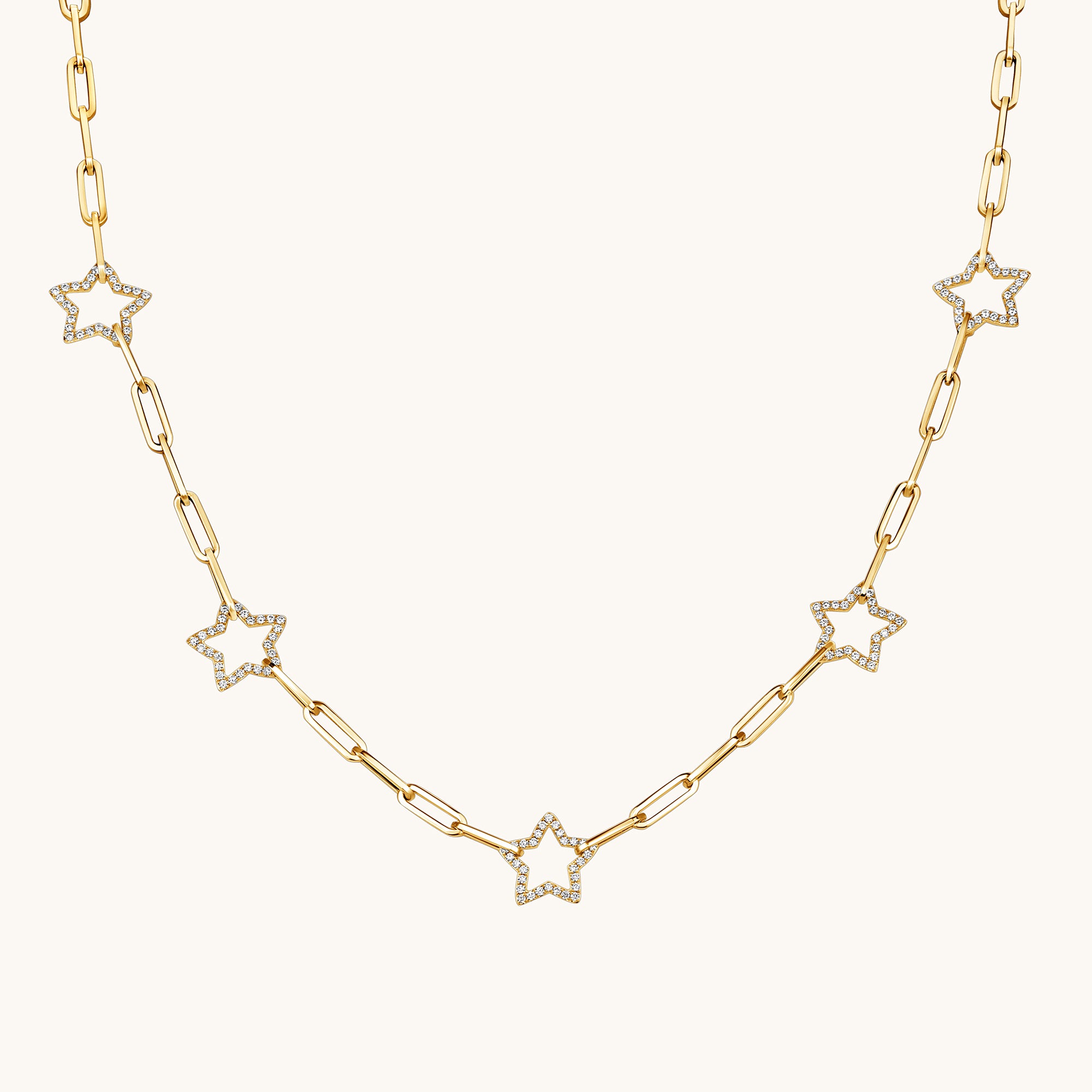 Yellow Gold Star Paperclip Chain Necklace