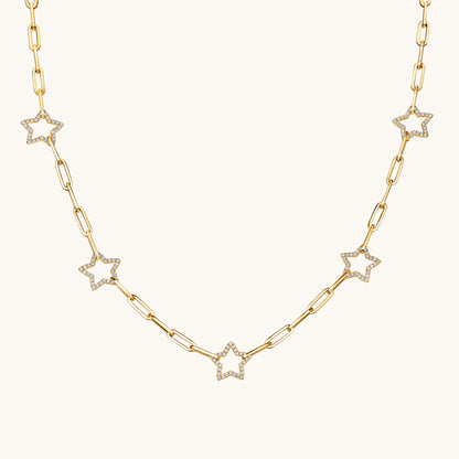 Yellow Gold Star Paperclip Chain Necklace