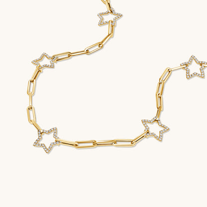 Yellow Gold Star Paperclip Chain Necklace