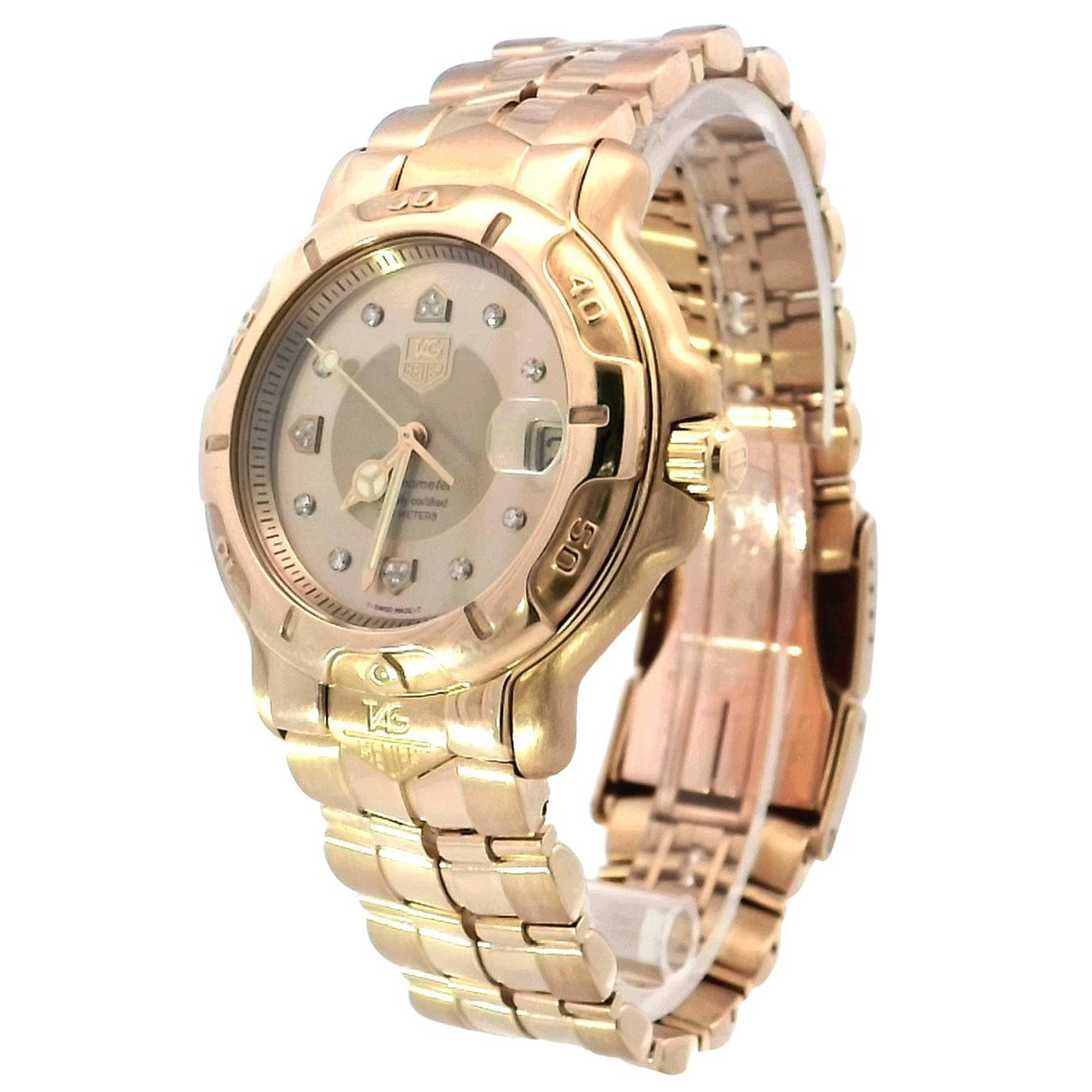 TAG Heuer Chronometer Yellow Gold 39mm Champagne Diamond Dial Watch | Ref# WH514 - Happy Jewelers Fine Jewelry Lifetime Warranty