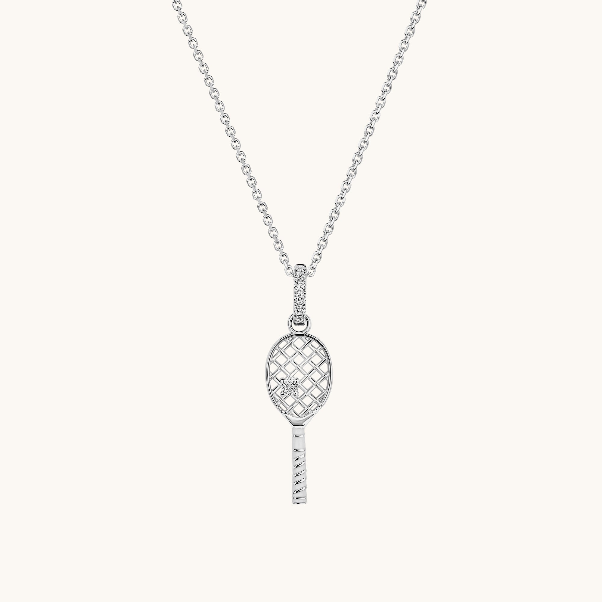 Diamond Tennis Racket Pendant Necklace