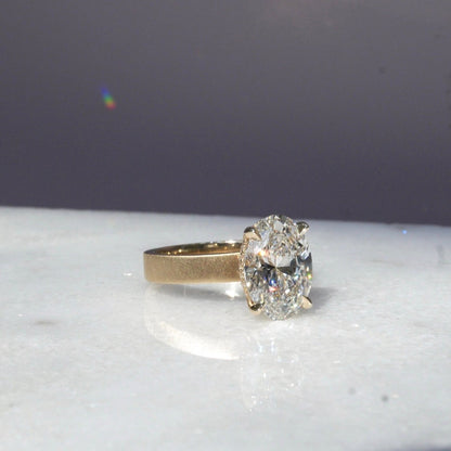 3.59 Oval Lab Diamond Engagement Ring with Satin Solitaire Setting - Happy Jewelers Fine Jewelry Lifetime Warranty