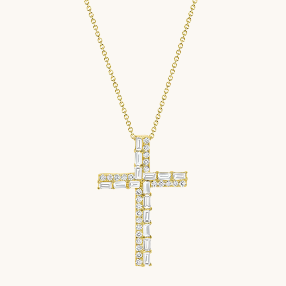 The Diamond Baguette Cross Necklace