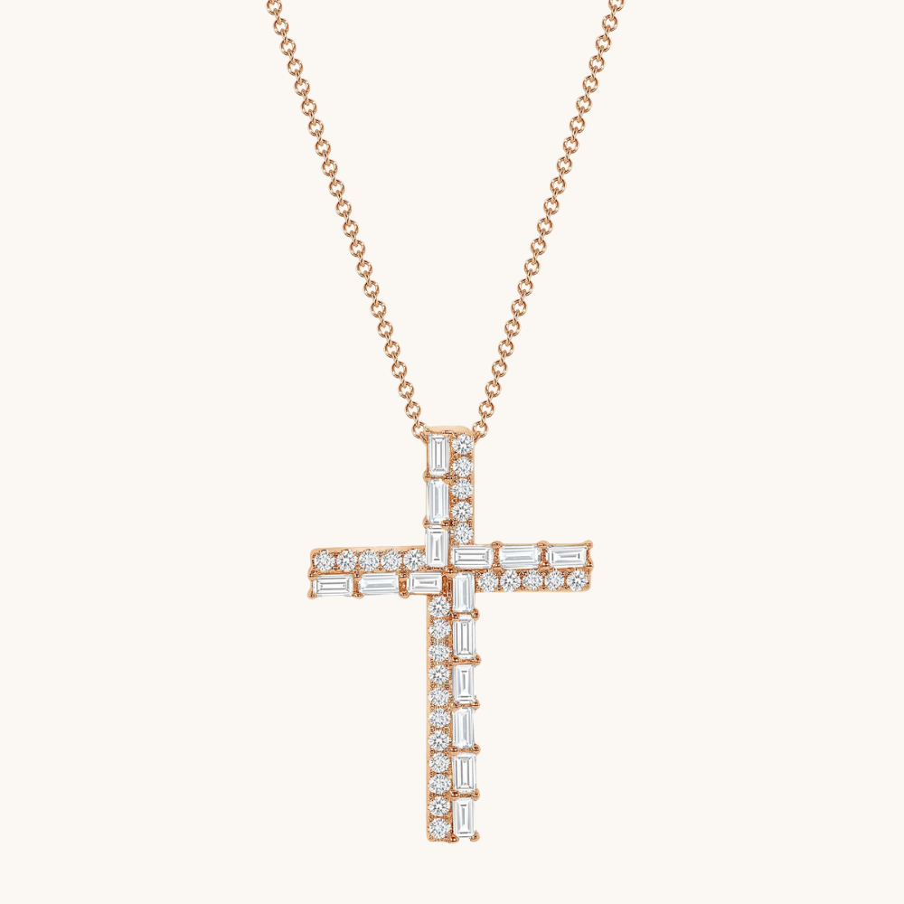 The Diamond Baguette Cross Necklace