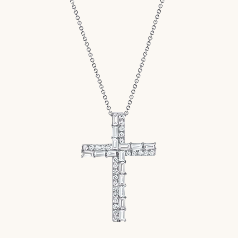 The Diamond Baguette Cross Necklace