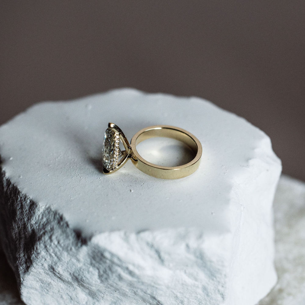 Pear Lab Diamond Engagement Ring with Hidden Halo Thick Solitaire Setting - Happy Jewelers Fine Jewelry Lifetime Warranty